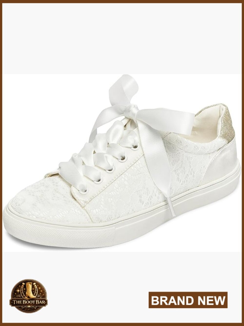 Ivory Lace Bridal Sneakers Flat Wedding Shoes Cushioned Comfort Lace-Up